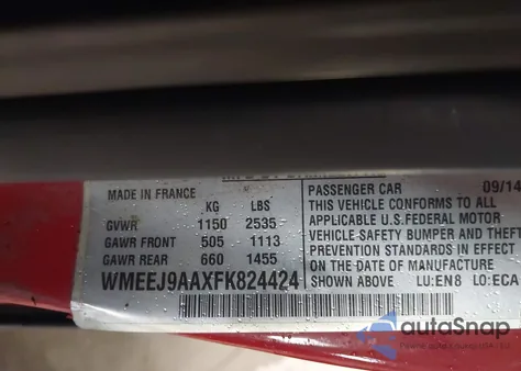 2015 Smart Fortwo Electric Drive Passion из США, поврежденный, VIN WMEEJ9AAXFK824424